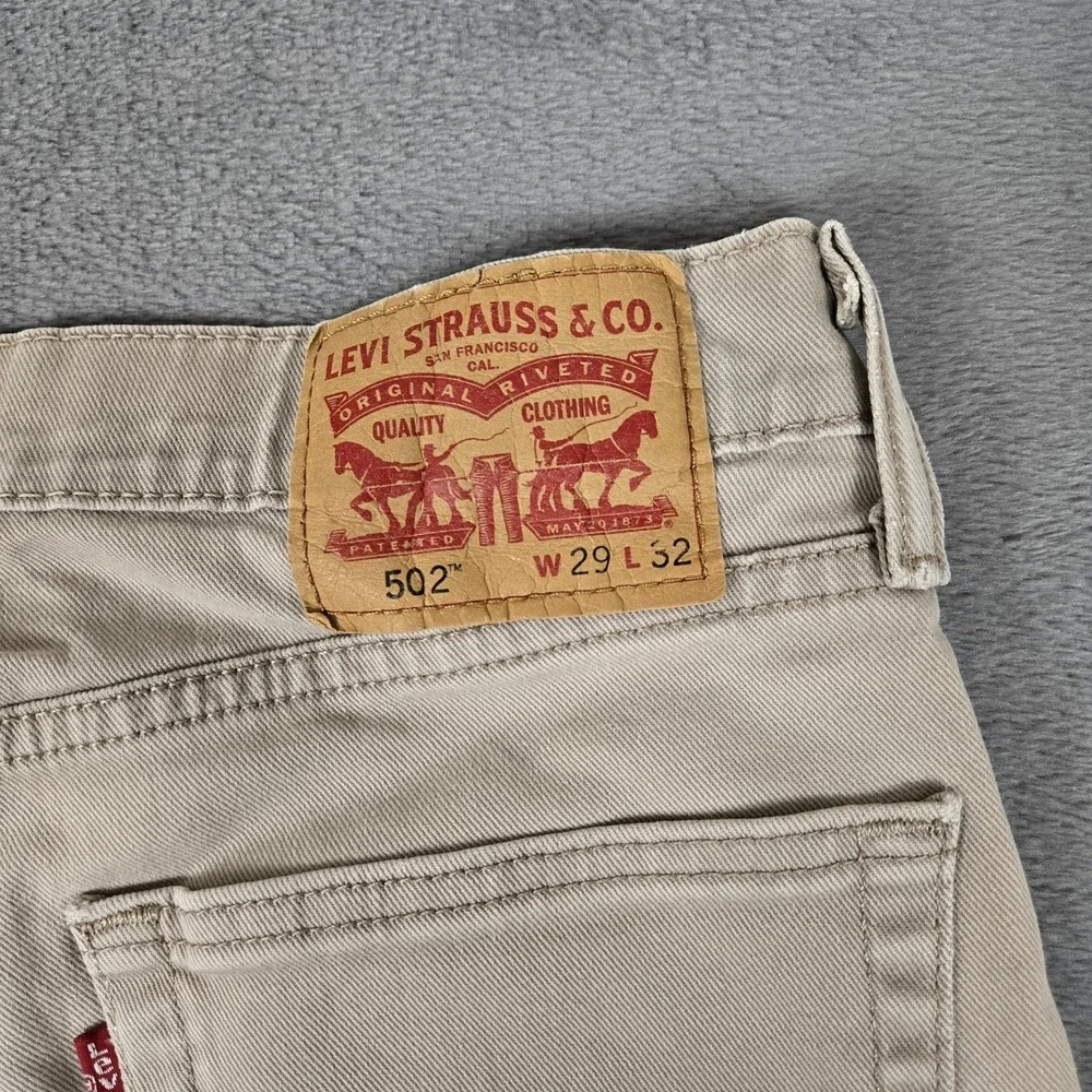 Levis Jeans 502 Men 29x32 (Fit 30x29) Regular Taper Khaki Chinos Casual Straight